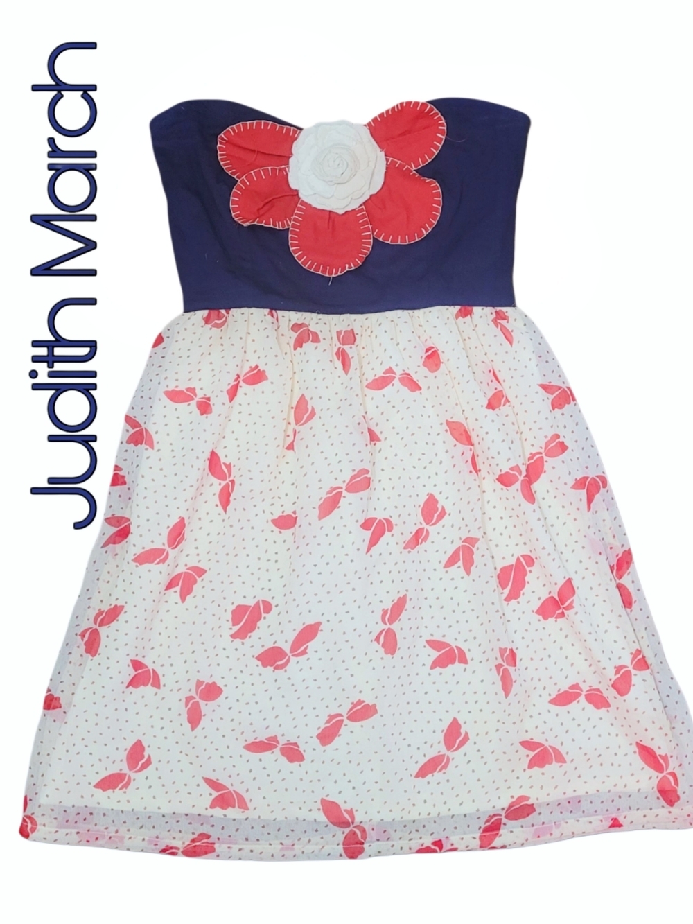 Vintage Judith March Strapless Butterfly Floral Strapless Mini SunDress